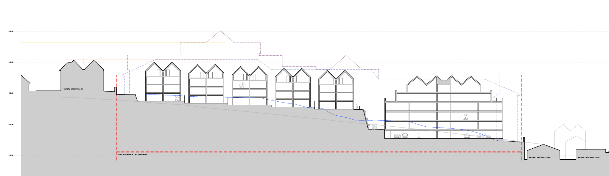 Indicative site level / section (comparison with previous consent)